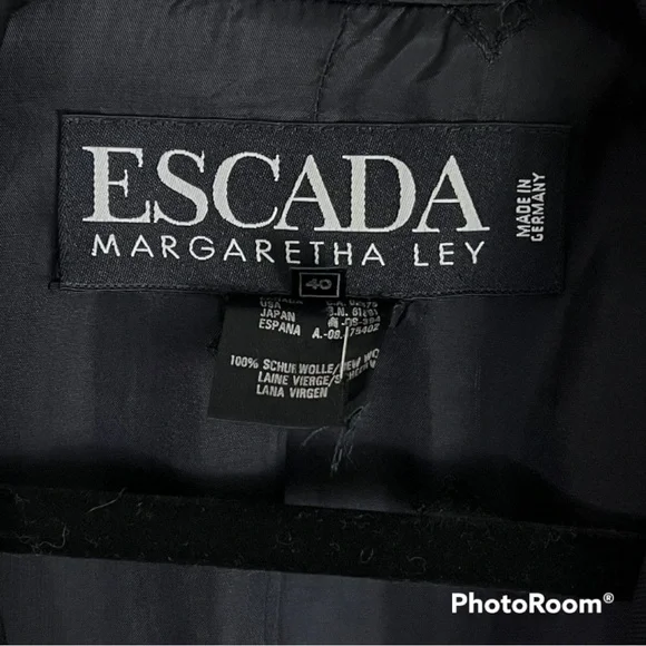 Escada Margaretha Lay Black Vintage 100% Virgin Wool Blazer Jacket EU 40 / US 10 - Picture 7 of 8